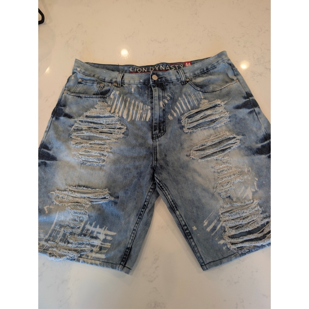 Lion Dynasty Y2K Distressed Denim Jorts Mens 44 Slim Acid Wash Streetwear